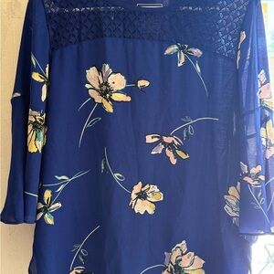Van Heusen Blue 3/4 Sleeve Floral Blouse